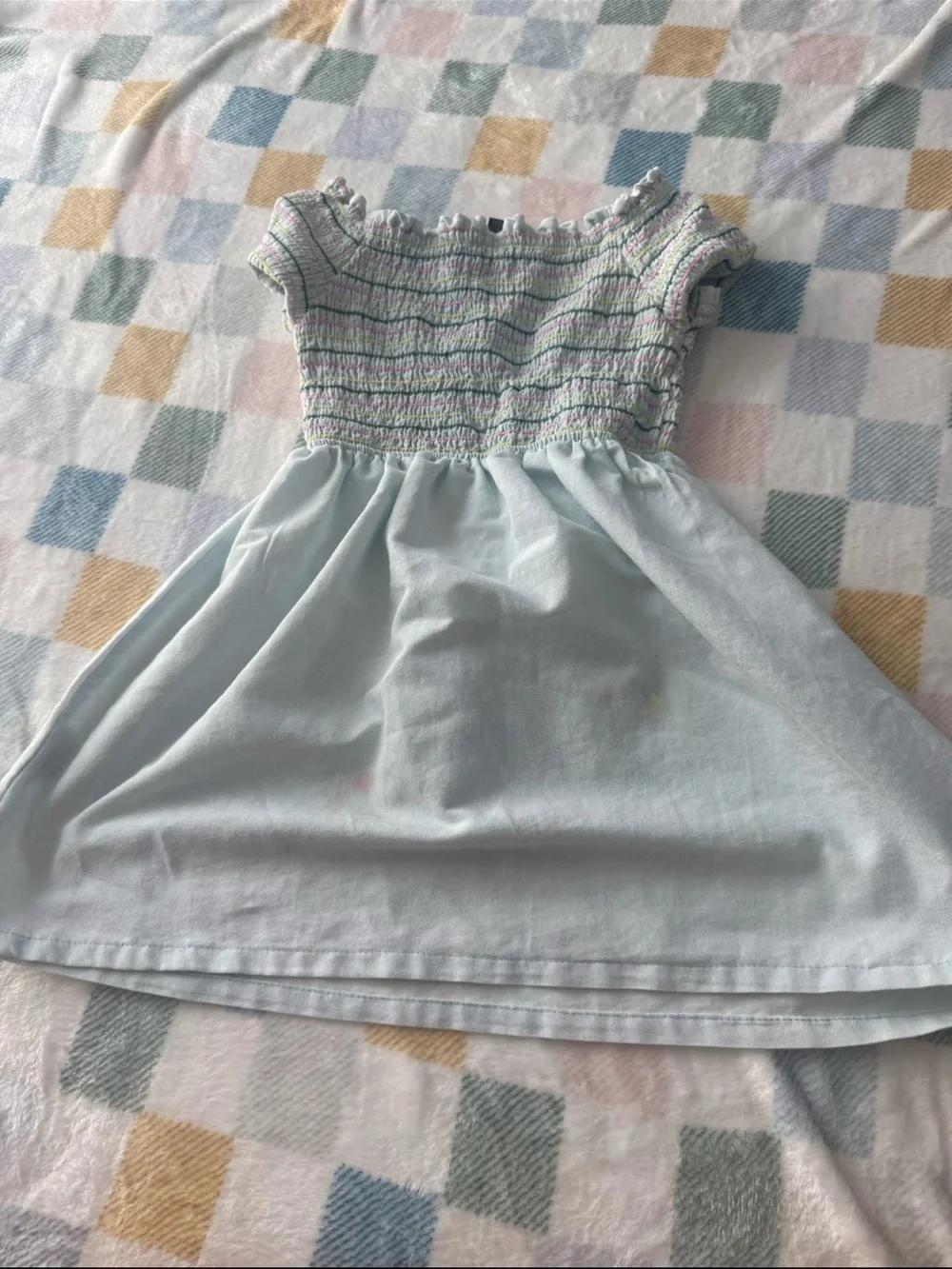 Girls Light Blue Smocked Bodice Dress